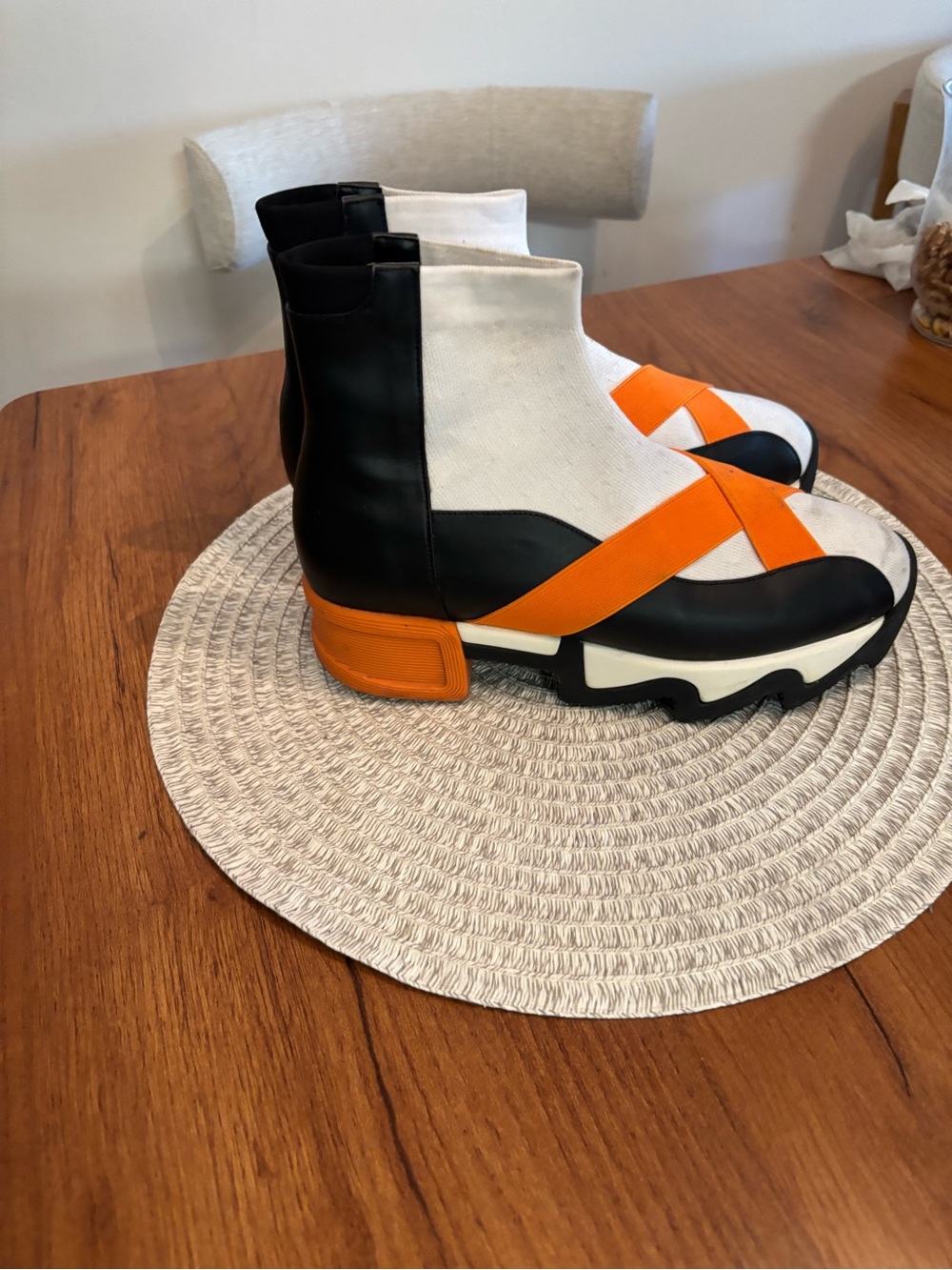 IRI Chunky Colorblock Ankle Boot in White, Black & Orang